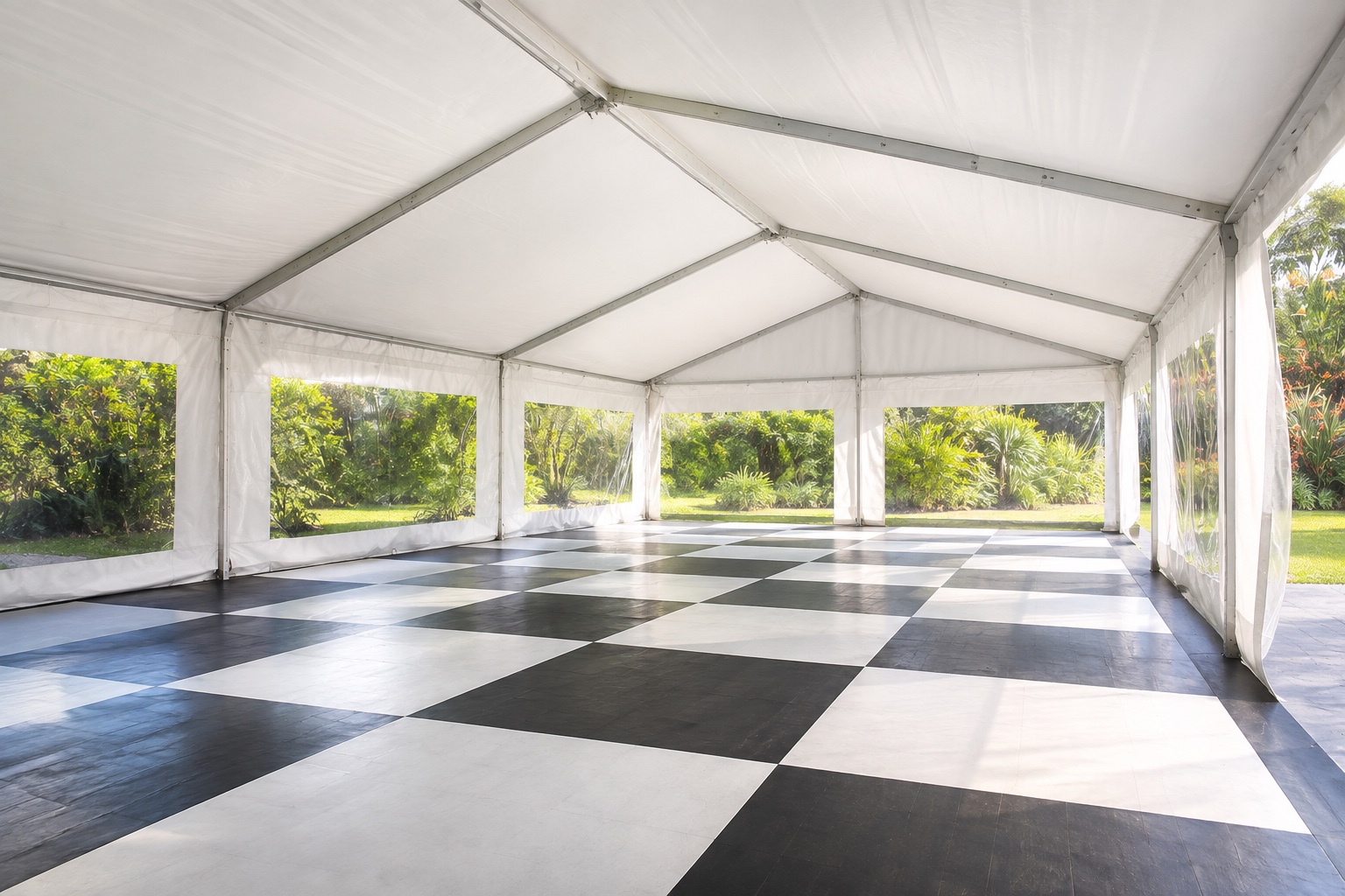 Carpa con piso damero para bailar